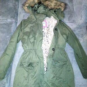 Abercrombie Kids Olive Utility Jacket with Faux Fur Hood